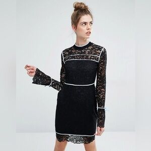 Sportmax Code Augusto Lace Bell Sleeve Dress With Blue Piping, size Large